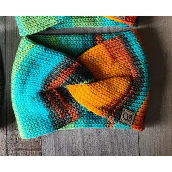 Zimní čelenka Pletená čelenka - oranžově zelená č.5