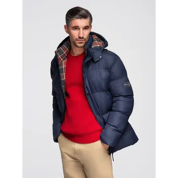 Pánská bunda s kostkovanou podšívkou - tmavě modrá V1 OM-JAHP-0205 - XXL