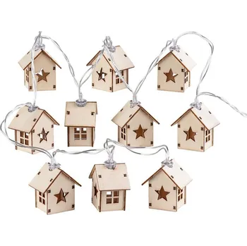 Vánoční dekorace decoDoma Světelný řetěz s dřevěnými domečky 120 cm