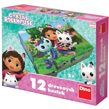Dřevěná hračka Dino Dřevěné kostky Gábin kouzelný domek 12 ks