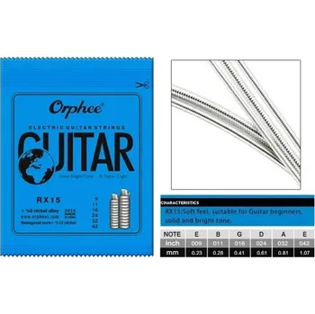 Klasická kytara Orphee RX15 Sada strun pro elektrickou kytaru 9-42 Série RX Niklované struny se šestihranným jádrem z uhlíkové oceli Univerzální zvuk