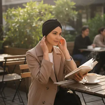 Ebbie Bavlněný turban-style - ČERNÝ Velikost: 57