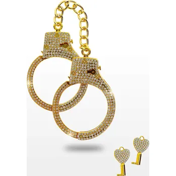 TABOOM Bondage In Luxury Diamond Wrist Cuffs (Gold), kovová pouta s kamínky