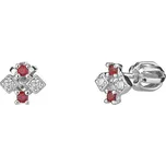 Zlaté náušnice z bílého zlata s českým granátem a diamantem - čtverec Zapínání: balónek