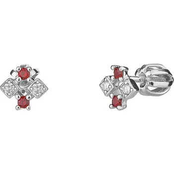 Náušnice Zlaté náušnice z bílého zlata s českým granátem a diamantem - čtverec Zapínání: balónek