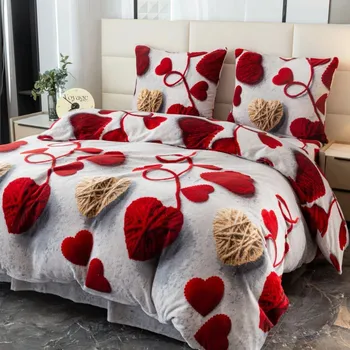 Povlečení Teplé plyšové povlečení z mikrovlákna se srdíčky 3 časti: 1ks 200x220 + 2ks 70x80