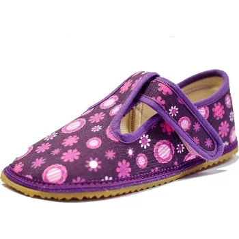 Dívčí pantofle Papuče Beda barefoot -BF060010/W Violet Flower ( klasická široká verze) Velikost: 35