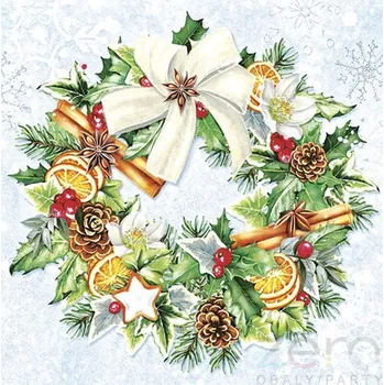 Papírový ubrousek Ubrousky 'Daisy' 33 x 33 cm 3N (20 ks) - (Vánoce) věnec malovaný