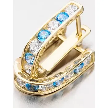 Náušnice Dámské náušnice žluté zlato 585 zirkon modré a bílé 113P-121090M kameny 113P-121090-03