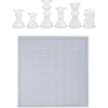 Silikonové formy na pryskyřici šachové figurky a hrací deska 18 x 18 cm kompletní sada pro výrobu šachové hry