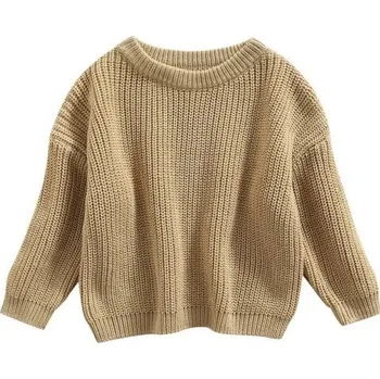 Dívčí svetr Dětský pletený svetr pro miminko Podzimní a zimní volný top s dlouhým rukávem Jednobarevný akrylový a bavlněný svetr pro dívky i chlapce khaki 5