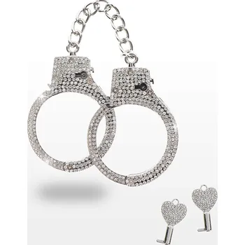 TABOOM Bondage In Luxury Diamond Wrist Cuffs (Silver), kovová pouta s kamínky