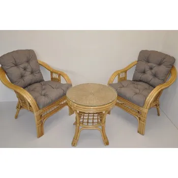 Zahradní sestava Ratanová sedací souprava medová - polstry šedý melír