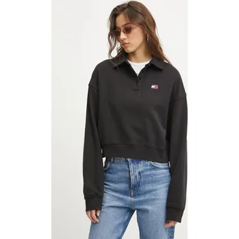 Dámská mikina Bavlněná mikina Tommy Jeans dámská, černá barva, vzorovaná, DW0DW19409 99X, vel. XL