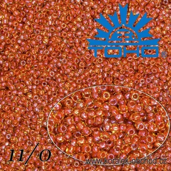 Korálek Korálky TOHO tvar ROUND (kulaté). Velikost 11/0. Barva č. 951-Inside-Color Jonquil/Brick Red Lined. Balení 8g.