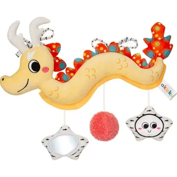 Hračka pro nejmenší Akuku Závěsná senzorická hračka dráček s chrastítkem a zrcátkem