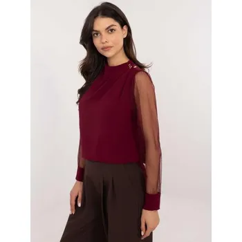 Bordó společenská halenka se síťovanými rukávy