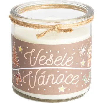 Svíčka AROMKA Přírodní vonná svíčka sójová s dřevěným knotem, Vánoční punč, Bílá, Recyklované sklo, 250 ml