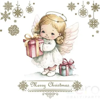 Papírový ubrousek Ubrousky 'Maki' 33 x 33 cm 3N (20 ks) - (Vánoce) anděl s dárkem