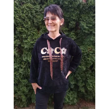 Dámské tričko Teplá atraktivní mikina s kapucí OLIVIA černá