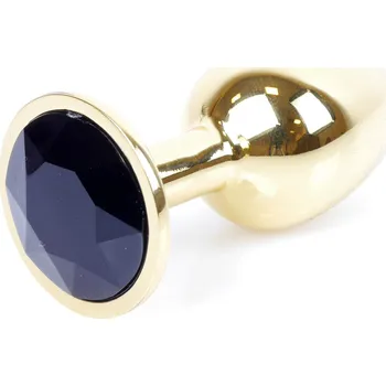 Anální šperk Boss Series Jewellery Gold Plug BLACK - zlatý anální kolík s drahokamem 7 x 2,7 cm