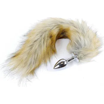 Anální kolík Světle hnědý liščí ocas s kovovým análním kolíkem 45 cm