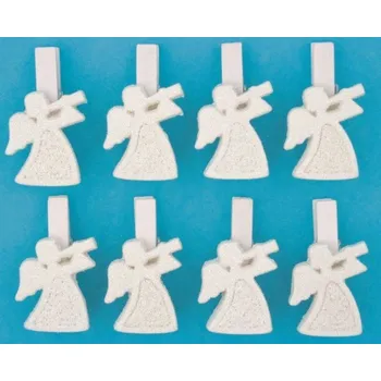 Anděl bílý akryl s glitry 3 cm, na kolíčku, 8 ks