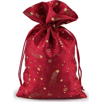 Dárková taška Stoklasa Vánoční dárkový pytlík hvězdy 20x30 cm Červený