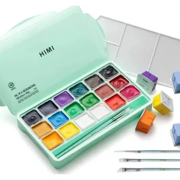 Speciální výtvarná barva Kvašové barvy HIMI - Jelly Cup Gouache Set - 18 barev + 3 štětce - Green Edition