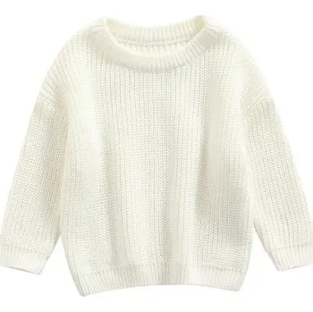Dívčí svetr Dětský pletený svetr pro miminko Podzimní a zimní volný top s dlouhým rukávem Jednobarevný akrylový a bavlněný svetr pro dívky i chlapce bílá 9-12 měsíců