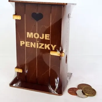 Pokladnička Pokladna kadibudka dřevěná tmavá s nápisem - Moje penízky
