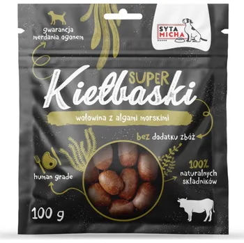 Pamlsek pro psa Klobásky s hovězím masem a mořskými řasami - Syta micha, 100 g