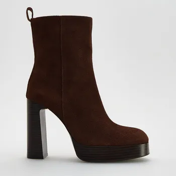 Reserved - Kožené polokozačky s podpatkem - hnědá - 884FE-88X - 884FE-88X-41