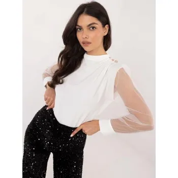 Bílá společenská halenka se síťovanými rukávy