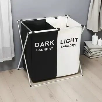 Kapsle na praní Dvojitý koš na prádlo 113 l černá bílá (LNDR4)