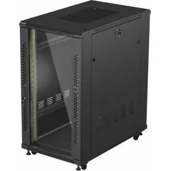 Serverovna Lanberg 19" 22U 600x1000 černá stojící racková skříň se skleněnými dvířky (ploché balení)
