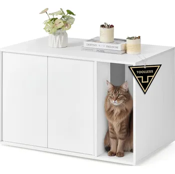 Toaleta pro kočku Skříňka na kočičí toaletu, technologie bez nářadí, 80 x 50 x 50 cm, bílá