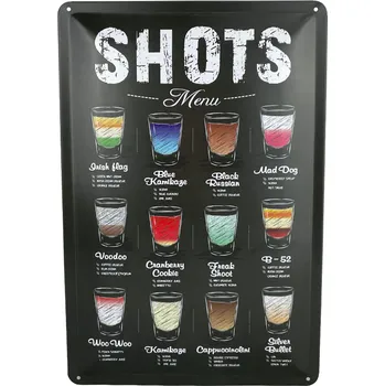 Plechová cedule DODINO Plechová cedule Shots Menu 20 x 30 cm
