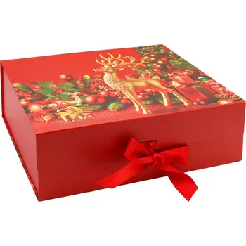 Vánoční dekorace JUNIOR Dárková krabice vánoční s mašlí 33 x 25 x 12 cm - vánoční jelen 594900