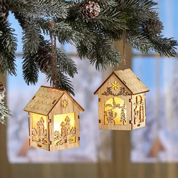 Vánoční dekorace VK LED Závěsná dekorace Domeček se sněhulákem 496513 8 cm hnědá