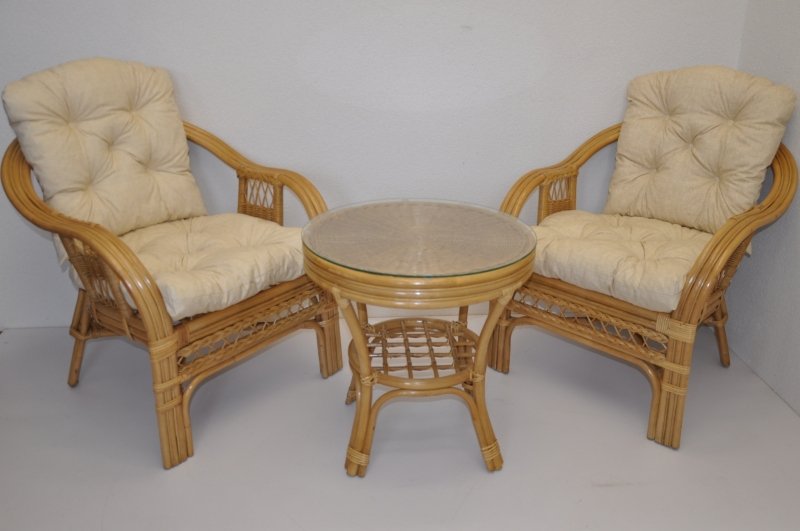 Ratanová sedací souprava medová - polstry světle béžový melír - Ratanová sedací souprava medová - polstry světle béžový melír