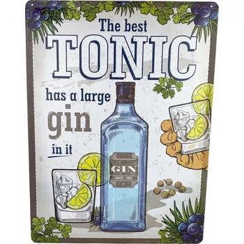 Plechová cedule DODINO Plechová cedule The Best Tonic Has a Large Gin In It 30 x 40 cm
