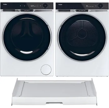 Set domácích spotřebičů Set pračky a sušičky Set Haier HD100-A3Q397U1-S + Haier HW100-BD14397U1S + mezikus HASTKU108