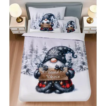 Povlečení Povlečení z mikrosaténu JOLLY GNOME bílé + povlak na polštářek 45 x 45 cm zdarma Rozměr povlečení: 70 x 90 cm | 140 x 200 cm