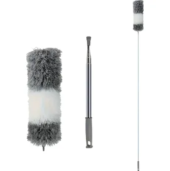 Prachovka Extra dlouhá teleskopická prachovka 42–280 cm Šedý omyvatelný kartáč s ohebnou hlavou 40×16 cm Opakovaně použitelný čistič pro stropy a nábytek