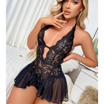 Dámská erotická souprava Krajkové body se sukýnkou S-XL Barva/velikost: Černá S/M