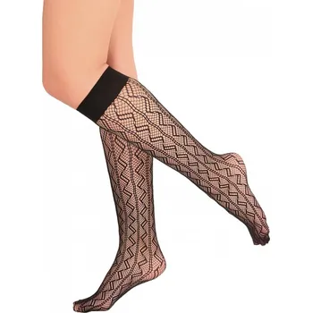 Dámské erotické punčochy Vzorované samodržící podkolenky Passion ZIGZAGO černé