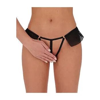 Dámské erotické kalhotky PENNY Thong (Black), otevřená tanga s volány S/M