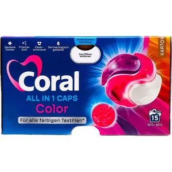 Kapsle na praní CORAL COLOR All in 1 Caps - kapsle na praní barevného prádla 15ks x 17,3g ( 295,5g )