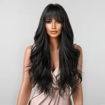 Paruka Dlouhá havraní černá paruka Olina s ofinou